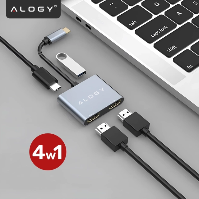 Alogy HUB Splitter Adapter for Laptop Computer USB-C to 3x USB-A 2.0 1x USB-A 3.0 Gray