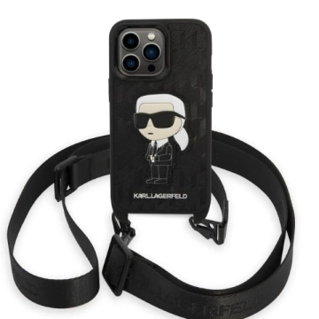 Ochranné pouzdro na telefon Karl Lagerfeld KLHCP14LSTKMK pro Apple iPhone 14 Pro 6.1" černo/černé pevné pouzdro Monogram Ikonik Patch