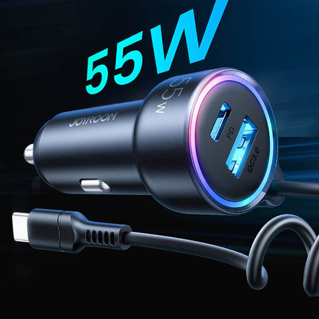 Rýchla autonabíjačka Joyroom 3 v 1 s káblom USB typu C 1,5 m 55 W čierna (JR-CL07)