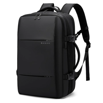 Bange Wasserdichter Laptop-Rucksack für Städtetrips, 46 x 30,5 x 20 cm, erweiterbar für Flugreisen, für Damen und Herren, mit Vakuumfach und Vakuumpumpe, Schwarz