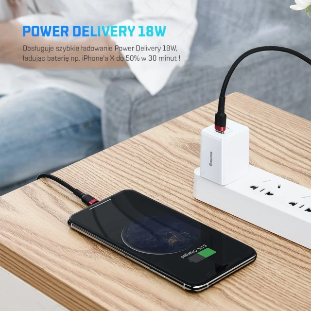 Baseus Cafule USB-C Lightning PD 1m nylonový kábel čierny / červený