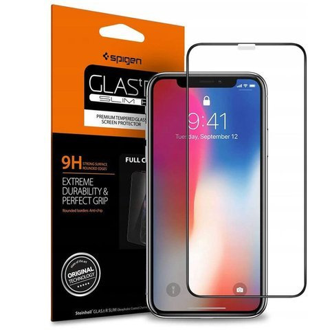 Скло Spigen Glas.tR Slim FC на корпус Apple iPhone X / Xs / 11 Pro чорне