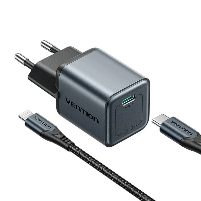 Nabíječka GaN Vention USB-C 20W s kabelem USB-C na Lightning 1m, šedá