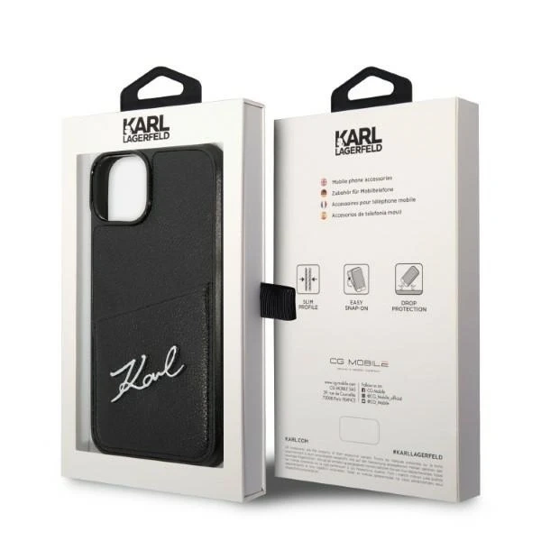 Karl Lagerfeld KLHCP14MCSSK protective phone case for Apple iPhone 14 Plus 6.7" hardcase black/black Signature Logo Cardslot
