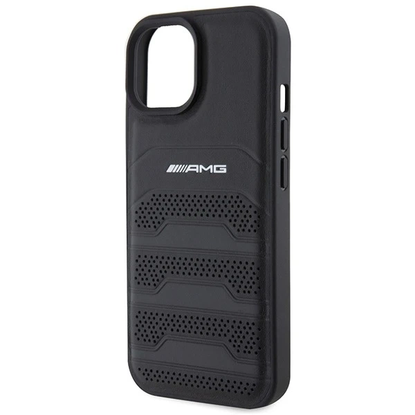 iPhone 15 Plus Case Mercedes AMG Leather Debossed Lines Black