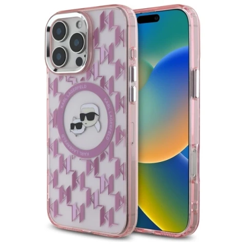 Etui Karl Lagerfeld do iPhone 16 Pro Max 6.9" Różowy MagSafe IML Monogram Karl&Choupette Head