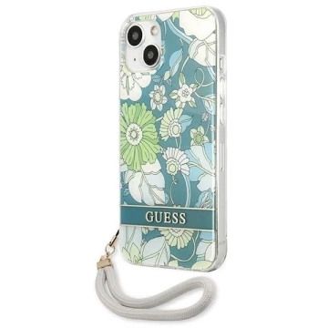 Guess GUHCP13SHFLSN iPhone 13 mini 5,4" zielony/zelené pevné pouzdro Flower Strap