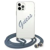 Guess GUHCP12LCRTVSBL iPhone 12 Pro Max 6,7" černý/modrý pevný obal Script Vintage
