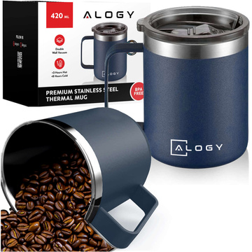 Thermal mug 420ml with handle lid for coffee tea steel cold and warm drinks Alogy navy blue