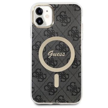 Zestaw Guess GUBPN61H4EACSK Case Charger iPhone 11 6,1" čierny/čierny pevný obal 4G Print MagSafe