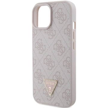 Etui Guess GUHCP15SP4TDPP na iPhone 15 6,1" różowy/růžové pevné pouzdro Leather 4G Triangle Strass