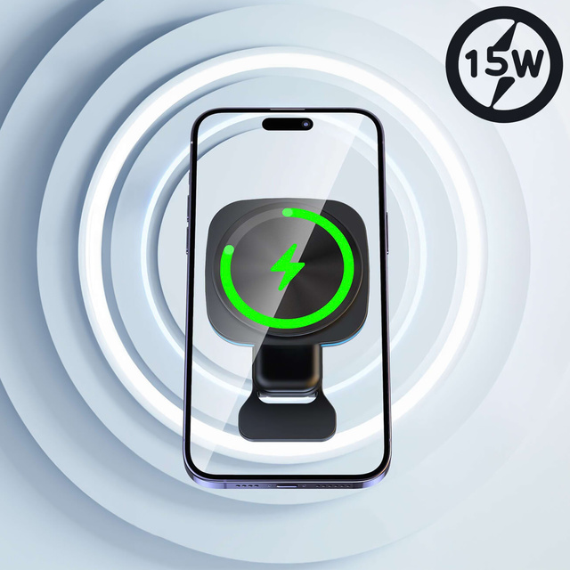 Držiak na mriežku do auta s nabíjačkou Mag Safe 15w pre iPhone LED PD QC 3.0 do vetracieho otvoru auta Alogy black