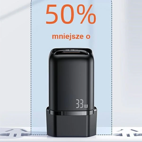 USAMS Nástěnná nabíječka 1xUSB-C 1xUSB T46 33W PD3.0 QC3.0 Fast Charging kabel U63 USB-C/Lightning černá/černá UDTZ01