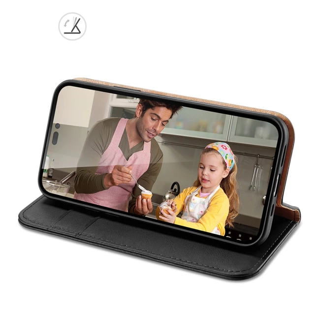 Dux Ducis Hivo Leather Flip Cover Originální kožená peněženka na karty a dokumenty iPhone 14 Pro Max Black