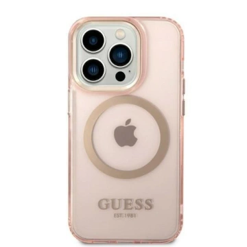 Etui Guess GUHMP14LHTCMP pre Apple iPhone 14 Pro 6,1" ružové/ružové pevné puzdro Gold Outline Translucent MagSafe