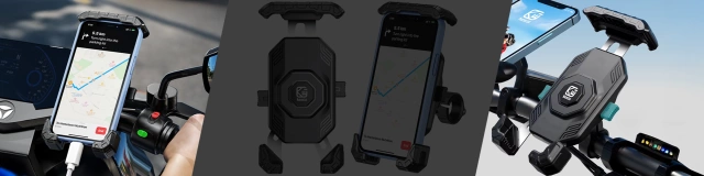 Uchwyt Motocyklowy na Telefon Kewig do Kierownicy i Lusterka, Antywstrząsowy z Systemem Antywibracyjnym, Rotacja 360°, Kompatybilny z Telefonami 5.4–7" – Czarny