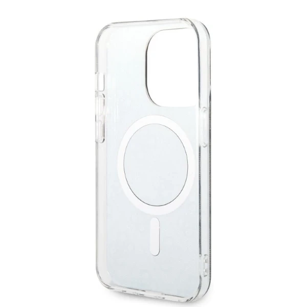 Nabíjačka puzdier Zestaw Guess GUBPP14LH4EACSK iPhone 14 Pro 6,1" čierne/čierne pevné puzdro 4G Print MagSafe