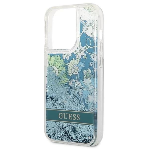 Etui Guess GUHCP14LLFLSN pro Apple iPhone 14 Pro 6,1" zielonový/zelený pevný obal Flower Liquid Glitter