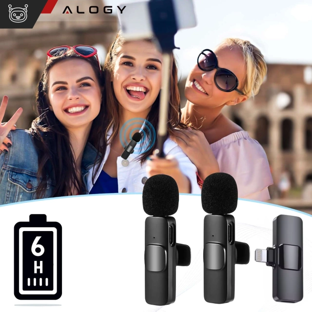 2x Alogy Lightning Wireless Lavalier Microphone for Apple iPhone iPad Small Microphones Two-Microphone Set