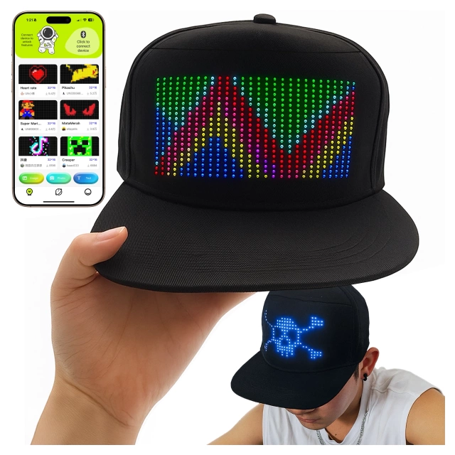 Kšiltovka Alogy PixelCap™ LED s RGB LED osvětlením, Bluetooth Pixels, ovládání mobilním telefonem, aplikace Pixel, černá