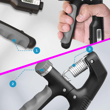 Ściskacz grip do ćwiczeń dłoni rąk regulowany 10-100 kg trening sport rehabilitacja z wyświetlaczem licznik Czarny