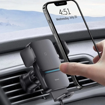 Baseus Wisdom Držák do auta na telefon s QI indukční nabíječkou na mřížku Černý