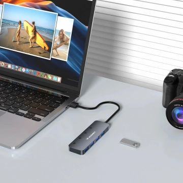 Hub USB 3.0 Wozinsky 4x USB-A z przełącznikami LED 30 cm Szary