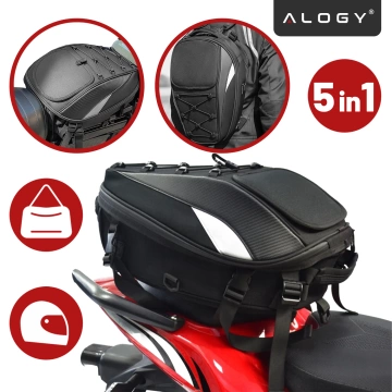 Wasserdichter Motorradrucksack 40 l – 5-in-1 – Topcase, Soziustasche, Gepäckträgertasche, Helmtasche, mit Schutzhülle, Nylon, City-Tasche für Motorräder – Alogy RoadMaster™ Schwarz