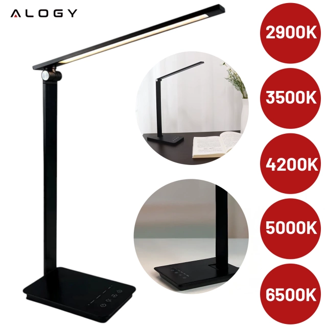 Alogy LED-Schreibtischlampe mit USB-Ladeanschluss, faltbar, Schwarz