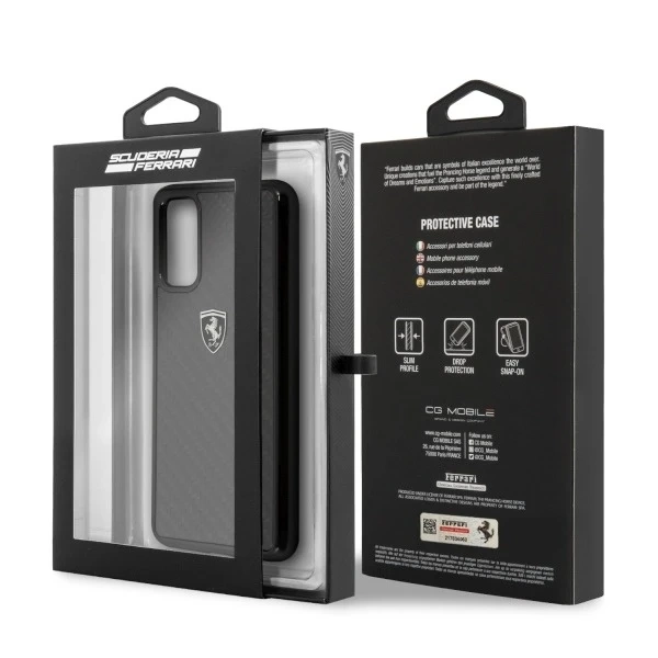 Pevné puzdro Ferrari pre Samsung Galaxy S20 black/black Carbon Heritage