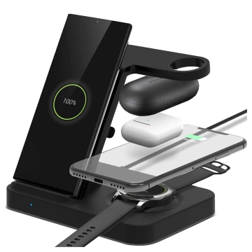 Qi 15W indukční nabíječka pro iPhone Apple AirPods bezdrátová dokovací stanice 2v1 Černá