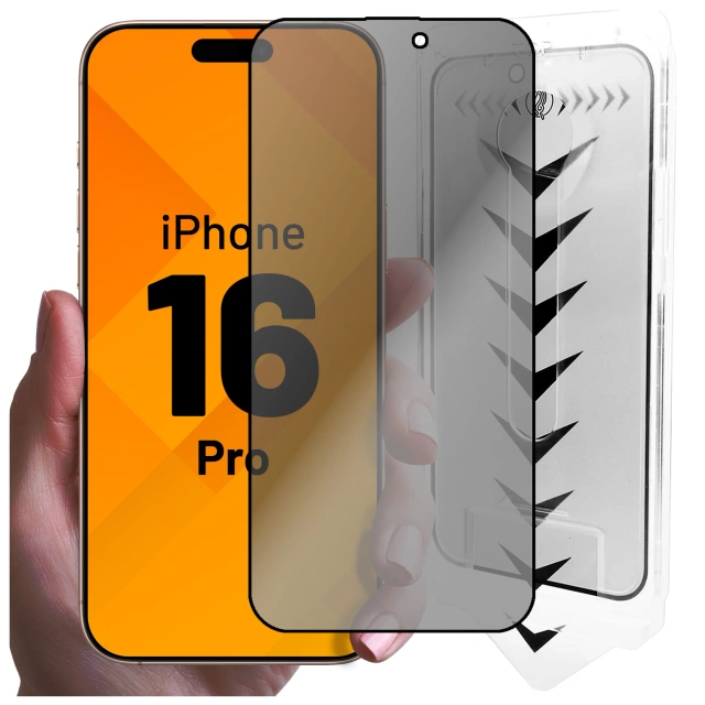 Szkło hartowane Prywatyzujące do Apple iPhone 16 Pro ochronne szkiełko na ekran 9H Alogy Privacy EasyShield™️ z ramką montażową