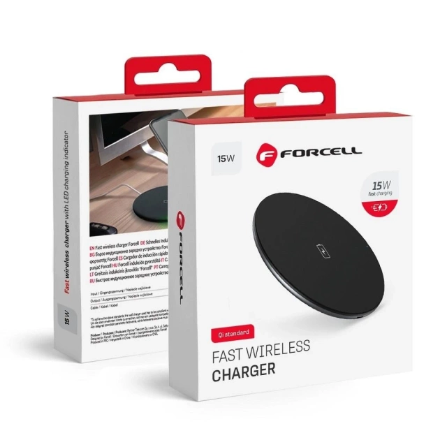 Індуктивний зарядний пристрій Forcell Qi 15W Quick Charge USB-C, тонкий, чорний