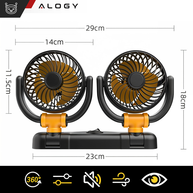 Dvojitý ventilátor do kokpitu, nastaviteľný, tichý, do zapaľovača cigariet pre Alogy Car 12V Black