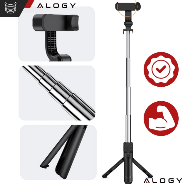 Selfie stick statív Držiak telefónu na statív Alogy Tripod selfie stick Bluetooth 360 diaľkové ovládanie Black