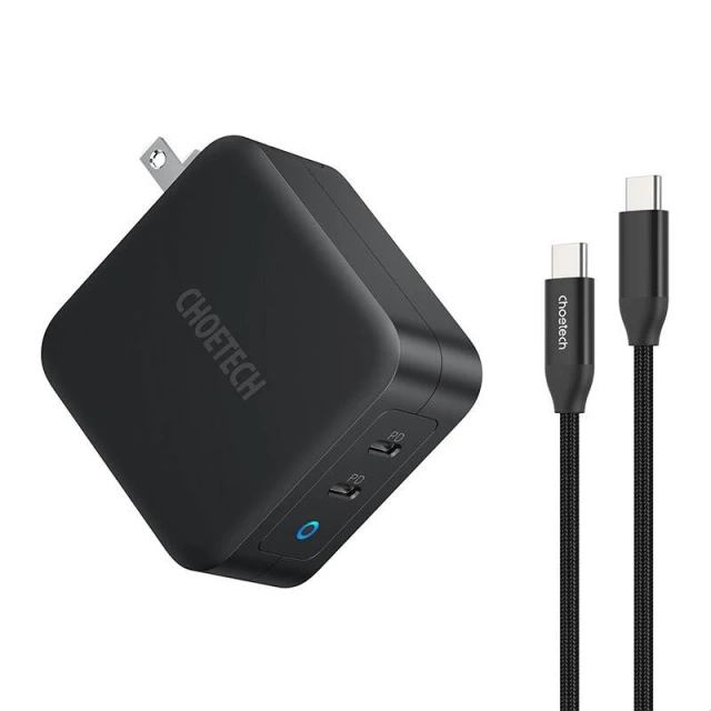 Ładowarka Sieciowa Choetech PD6008 GaN 100W 2x USB-C Power Delivery Czarna
