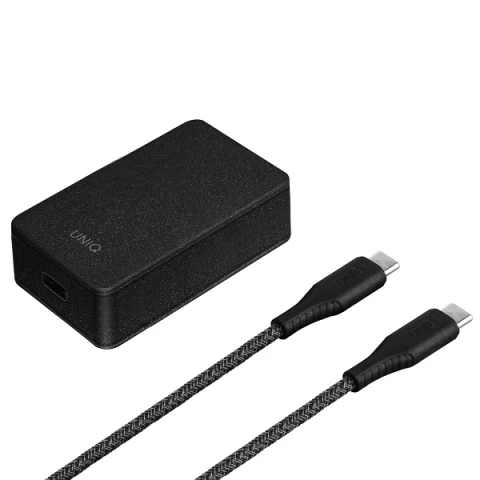 UNIQ nástěnná nabíječka Versa Slim USB-C PD 18W kabel USB-C na USB-C černý/uhlově černý (LITHOS Collective)