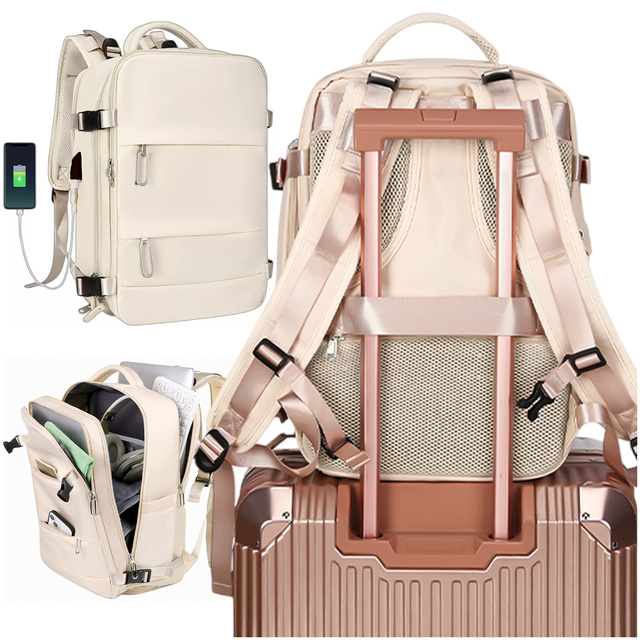 Women's Laptop Backpack Travel Suitcase Luggage for Plane Work School 45x30x20cm Alogy Beige