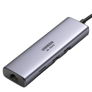 Адаптер-концентратор UGREEN, USB_C до 2x USB 3.0, HDMI, RJ45, SD/TF