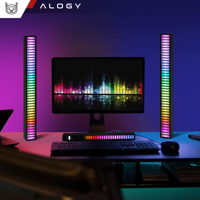 RGB LED lampa USB lampa blikajúca v rytme hudby Smart Bar 18 cm farebný 32bit Gaming Alogy Black
