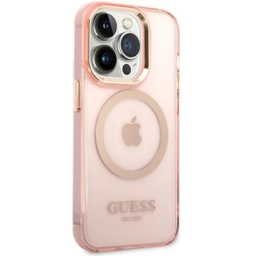 Чохол для телефону Guess для iPhone 14 Pro Max 6.7" pink/pink hard case Gold Outline Translucent MagSafe