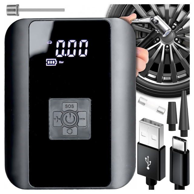 Електричний велосипедний насос для велосипеда бездротовий автомобільний повітряний компресор портативний з ліхтариком 150 PSI Alogy чорний