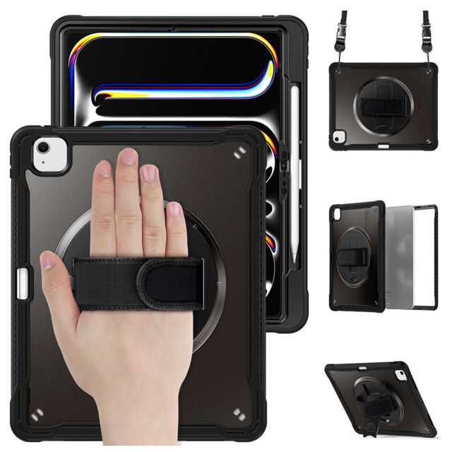 360°-Schutzhülle mit Stifthalter für Apple iPad Air 11" (2024, 2025) / Air 10,9" (2020, 2022) / Pro 11 (2018) – Alogy Pirate 360 Tablet-Hülle, Schwarz