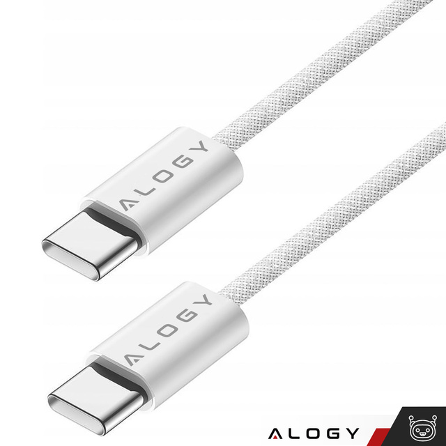 Kábel USB-C typu C silný rýchly PD 2M pre iPhone 15 Alogy nylonový kábel Biely