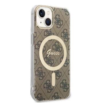 Zestaw Guess GUBPP14MH4EACSW Nabíjačka puzdra iPhone 14 Plus 6,7" brązowý/hnedý pevný obal 4G Print MagSafe