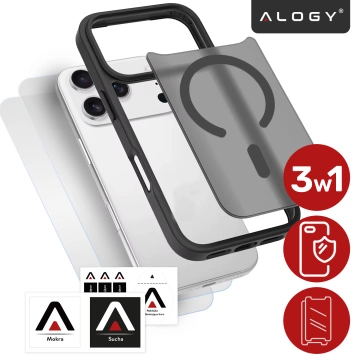 Набір чохлів Alogy 3in1 Case Pack™ – чорний гібридний чохол MagSafe з 2 захисними плівками із загартованого скла для Apple iPhone 17 Pro Max