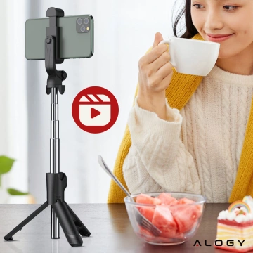 Selfie tyč stativ Stativový držák telefonu Alogy Tripod selfie tyč Bluetooth 360 dálkové ovládání Black