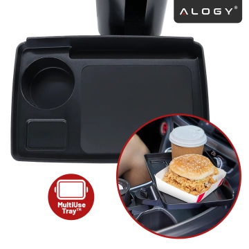 Uchwyt Samochodowy na Kubek i Butelkę Telefon z Obrotowym Stoliczkiem 360°, Mobilny Organizer 2w1, Alogy MultiUse Tray™ – Czarny