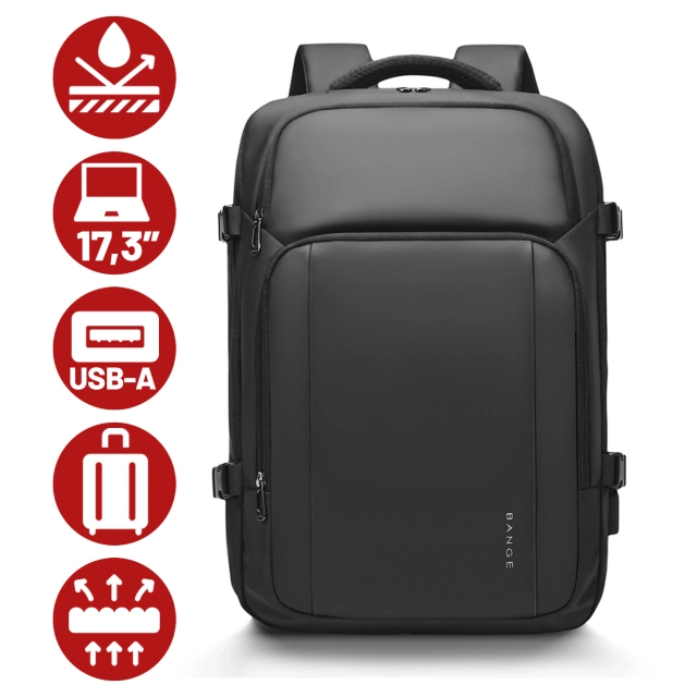 Bange Waterproof Backpack for Laptop 15.6" City Travel 45x30x16 cm for Work Airplane Men's Women's with USB Port Black