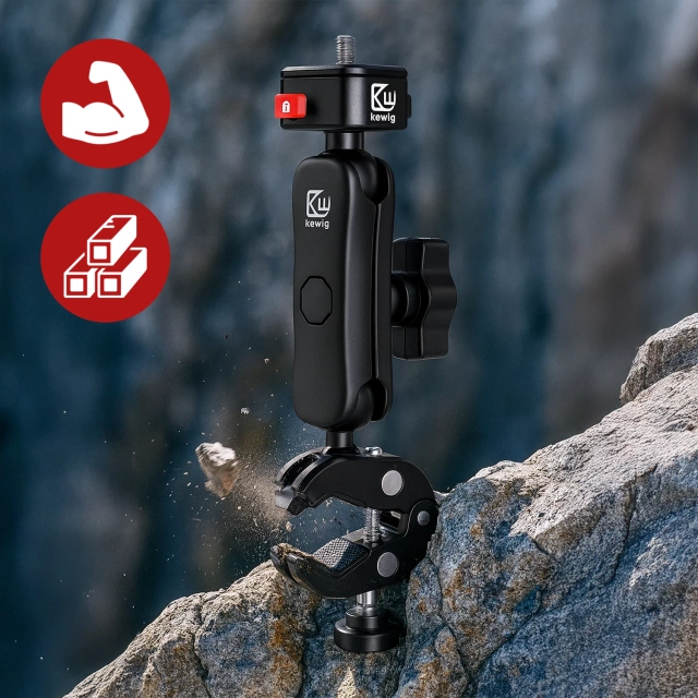 Kewig QuickLock Aluminum Motorcycle Mount for 1/4 360 Action Cameras, Stable with Anti-Vibration Lock, Quick-Clamp Mount on Handlebar or Frame